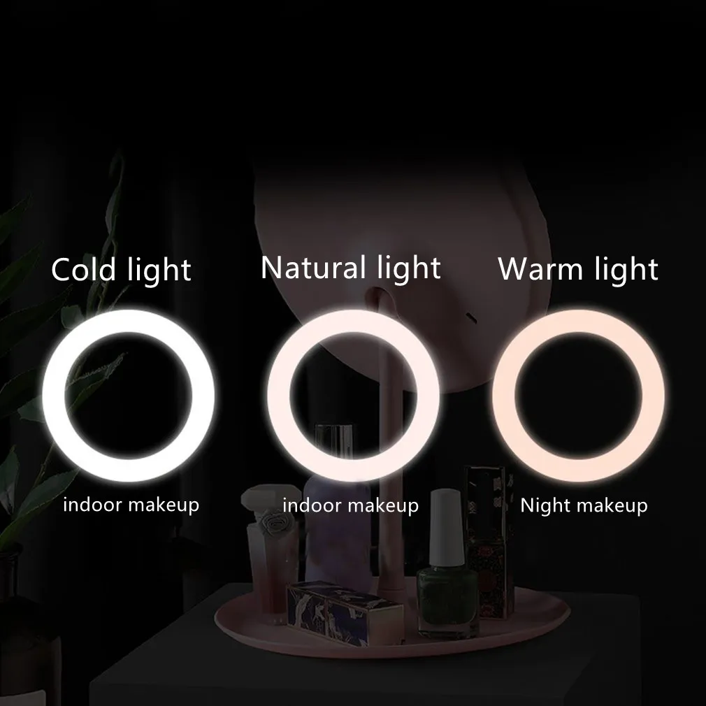 Desk Makeup Mirror with LED Light Lamp and Storage Tray, Dressing Table Rotatable Cosmetic Standing Mirror Light, Adjustable Touch Screen Direct USB Plug in Vanity Mirror. 