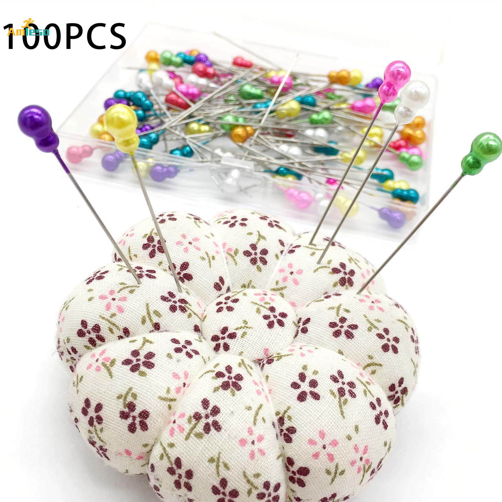 100Pcs Colorful Pearl Head Straight Pins Sewing Pins for Dressmaking Craft