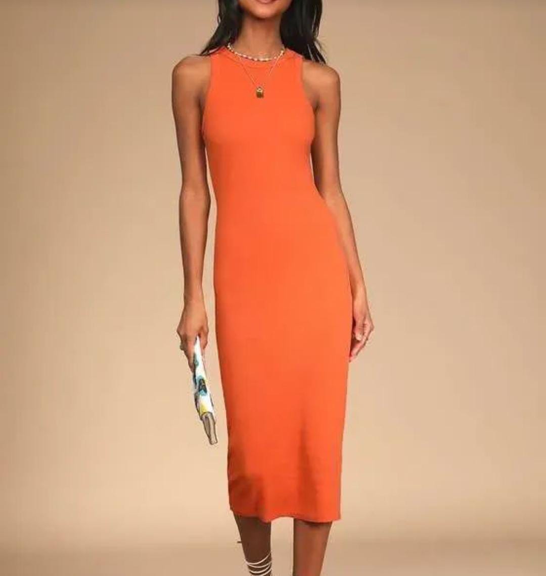 Sleeveless Ribbed Bodycon Long Dress. 