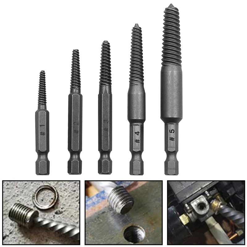 PCF* 5x Spiral Flute Bolt Extractor Hex Shank Screw Extractor for Remove Broken Bolts