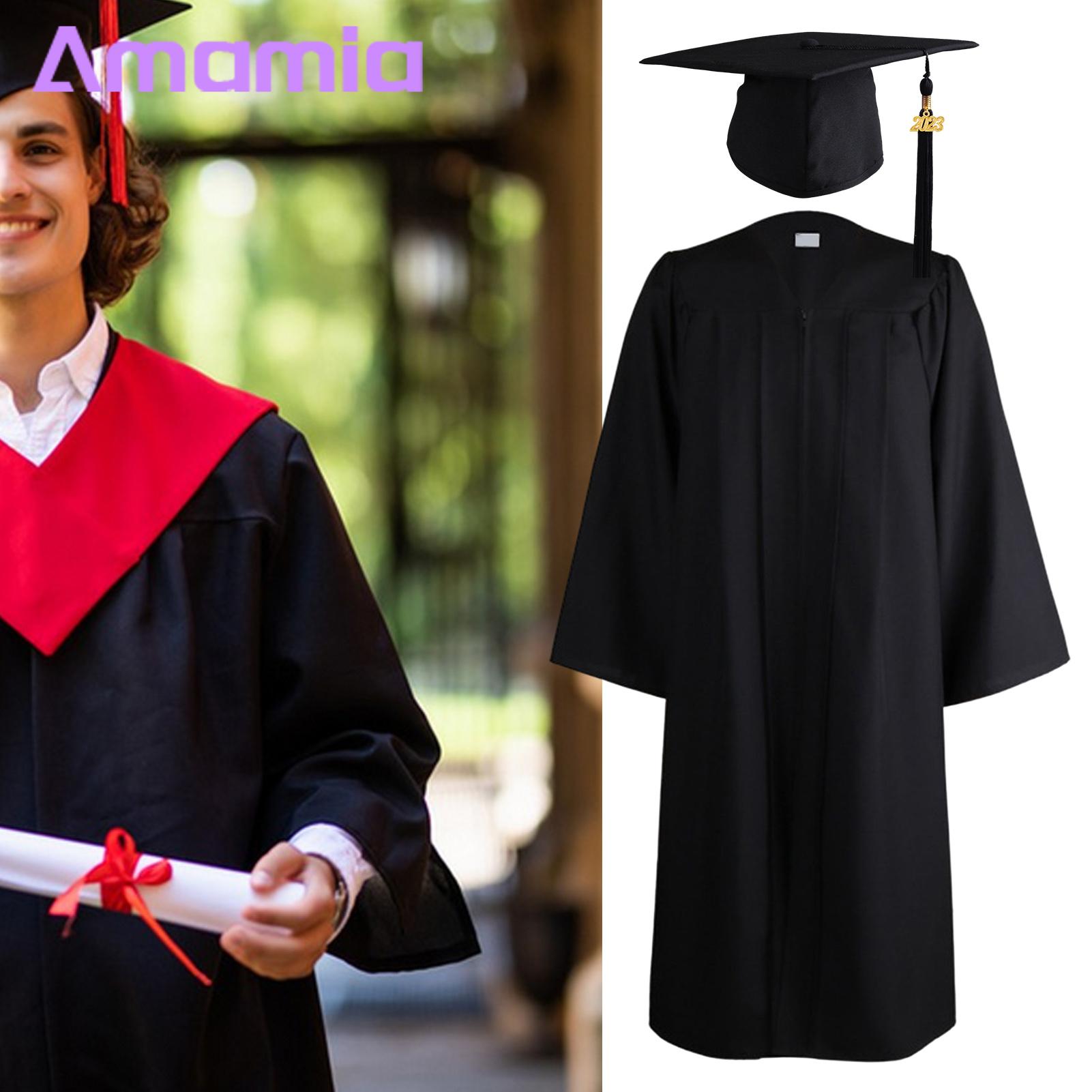 Academic Dress Long Sleeve High School Degree Robe Graduation Gown Top Hat. 