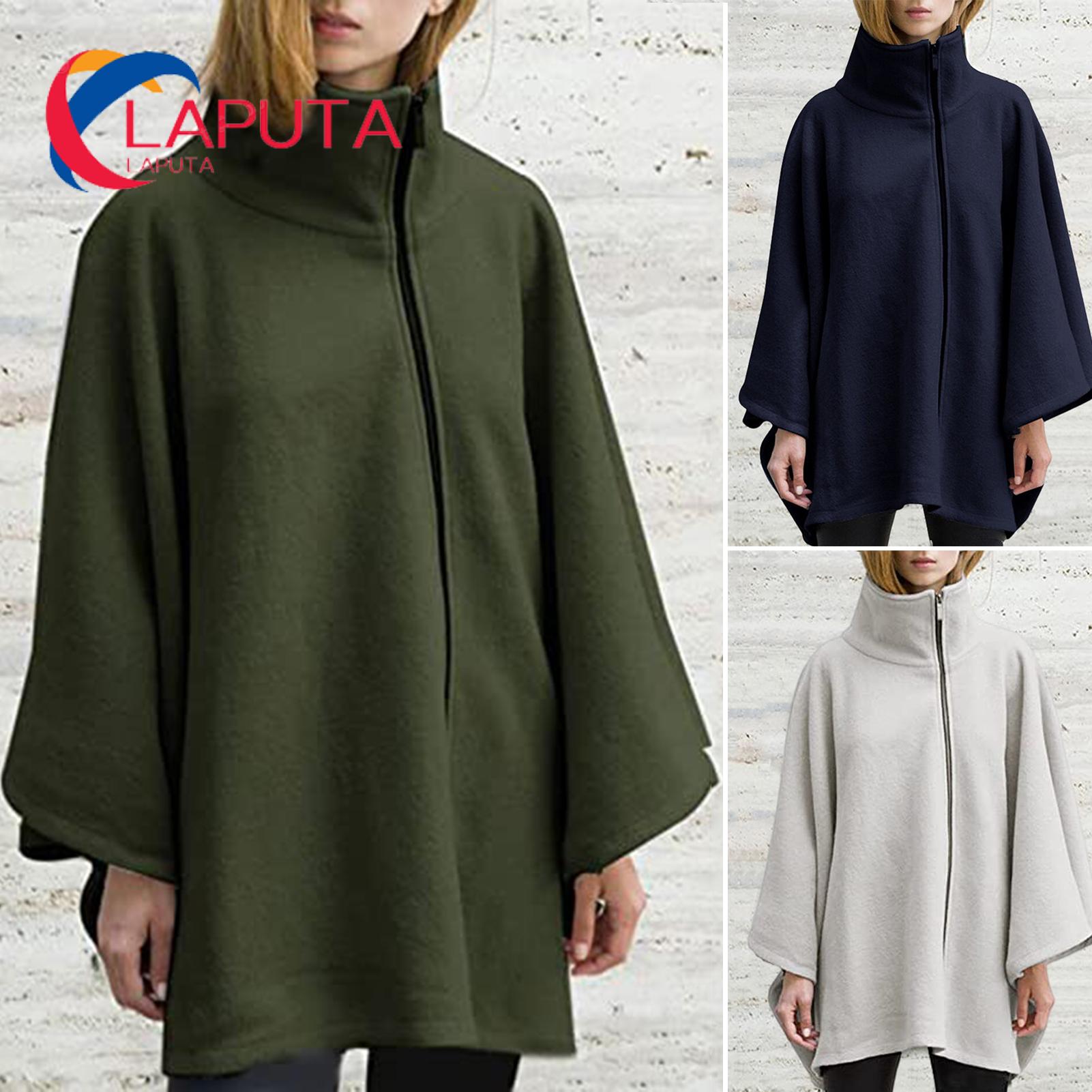 High-collar Cape Stylish High Collar Women's Cape Coat for Fall/winter Windproof Warm Poncho with Irregular Hem Southeast Asian Fashion Women Cape Coat