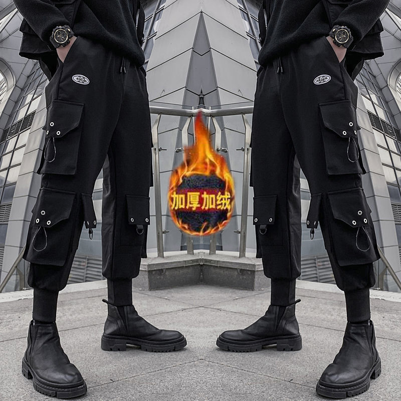 National Fashion Mechanical Style Paratrooper Pants Spring and Summer Thin plus Size Male Loose Fashion Brand Hip Hop Ankle-Tied Multi-Pocket Cargo Pants. 