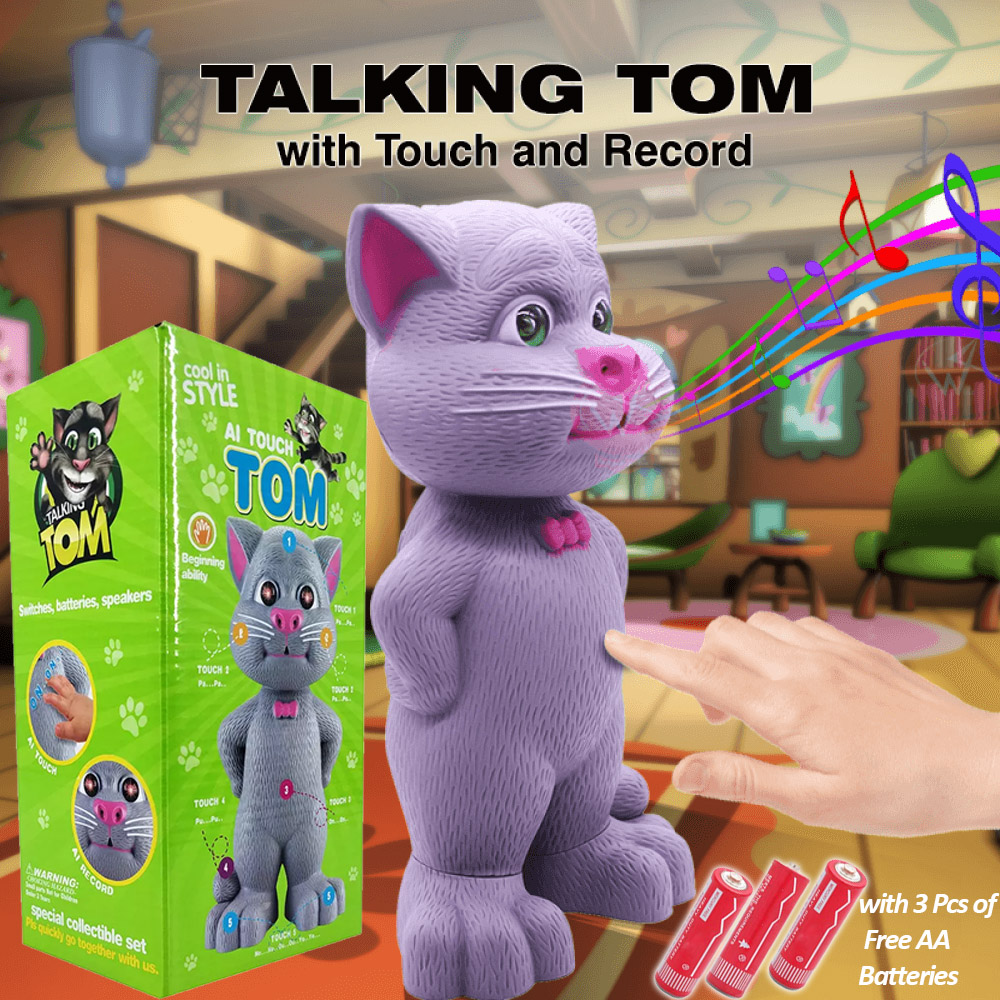 Talking Tom Cat Battery Operated Toy with AI Touch Sensitive and Recording - 22cm. 