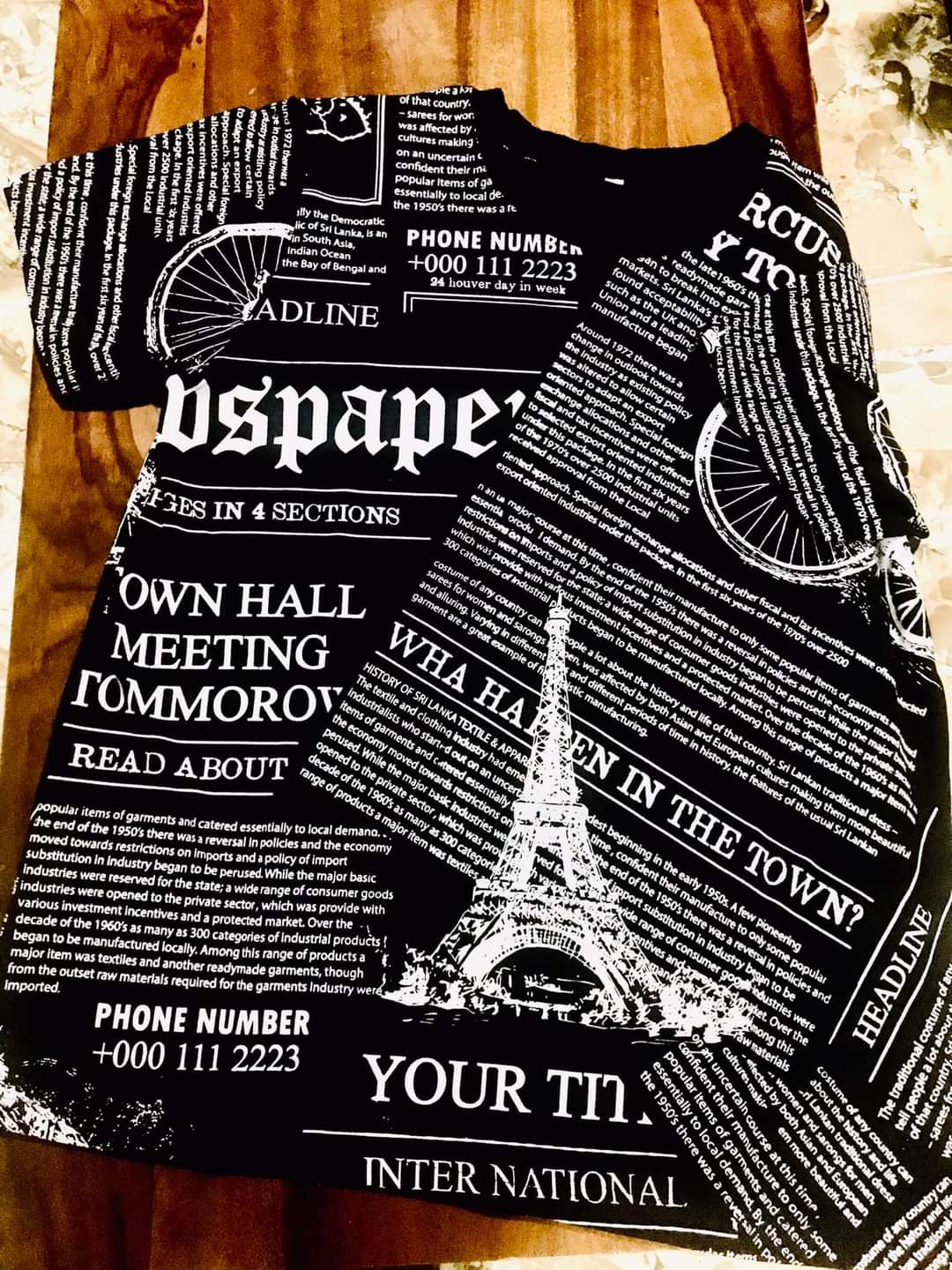 Newspaper Printed T Shirt 100% Cotton 