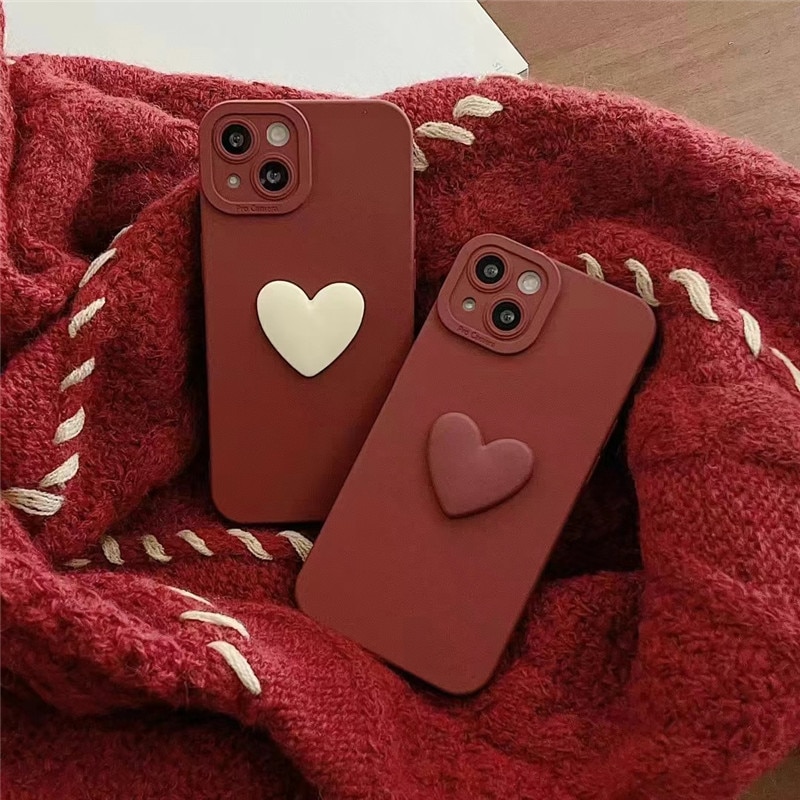 【ThinkWay】Korea 3D Cartoon Love Heart Soft Phone Case For iPhone 13 12 Pro Max 11 X XR XS 7 8 Plus Lens Protection Luxury Silicone Cover. 