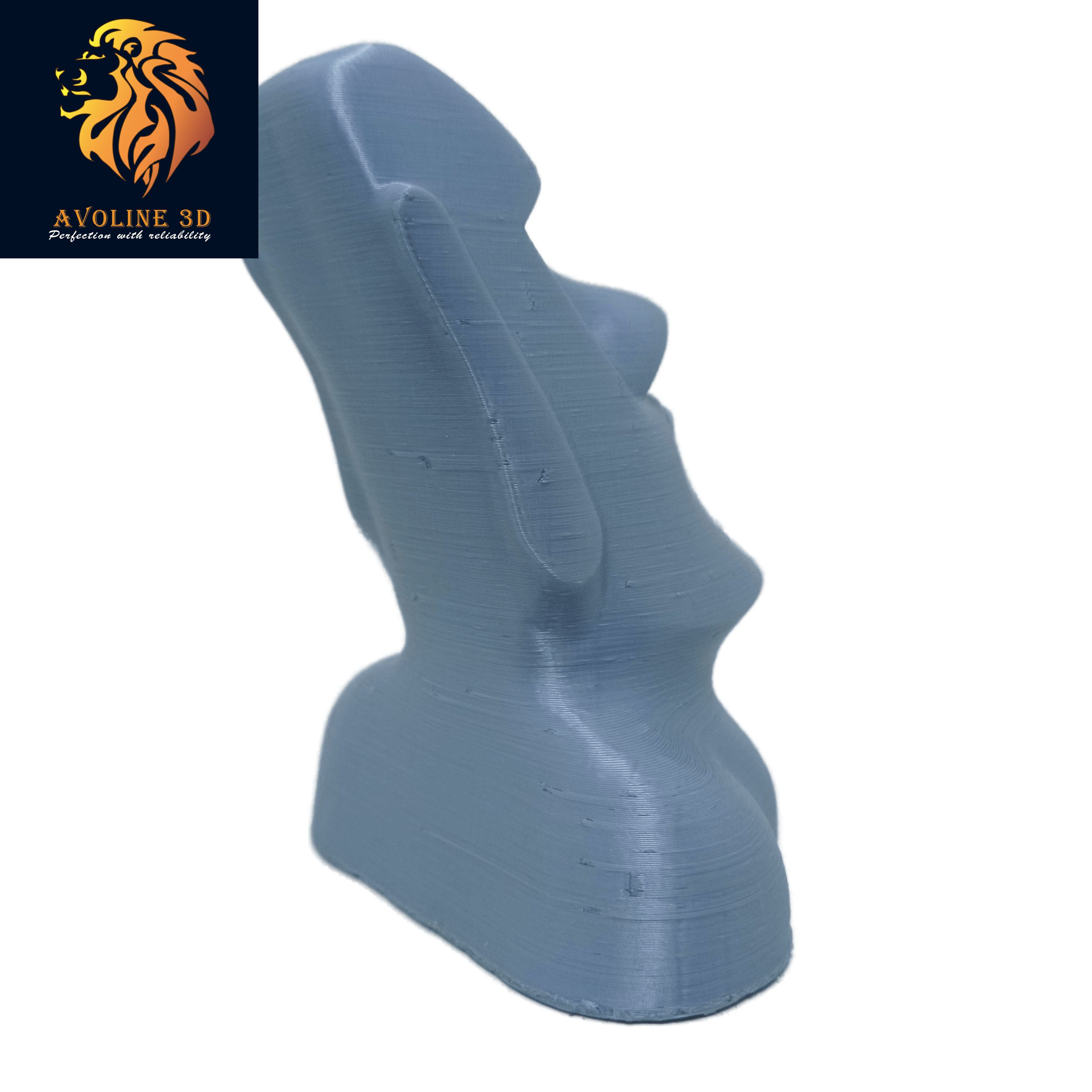 3D Printed Moai Statue - Silver Color - PLA - 120mm Height. 