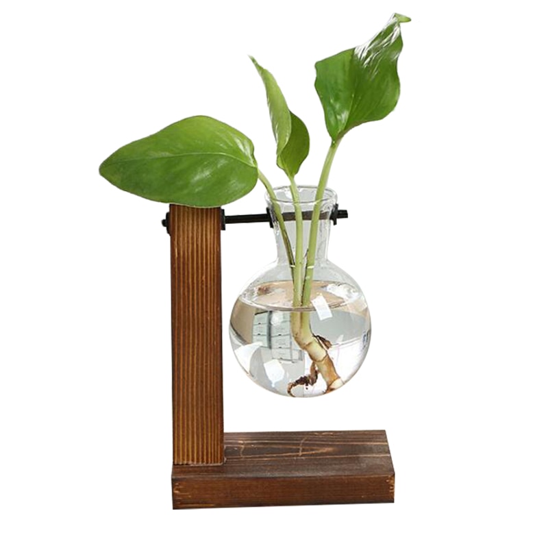 Terrarium Hydroponic Plant Vases Vintage Flower Pot Transparent Vase Wooden Frame Glass Tabletop Plants Home Bonsai Decor. 