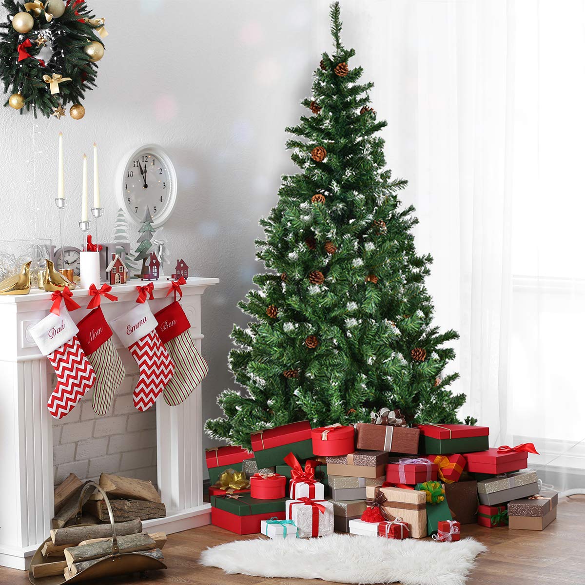 Christmas Tree (Green / White) - 2 Ft, 3 Ft, 4 Ft, 5 Ft, 6 Ft, 7 Ft, 8 Ft, 9 Feet - Christmas Decorations Xmas Celebration by ZinZen ( Standard / Bush Tree). 