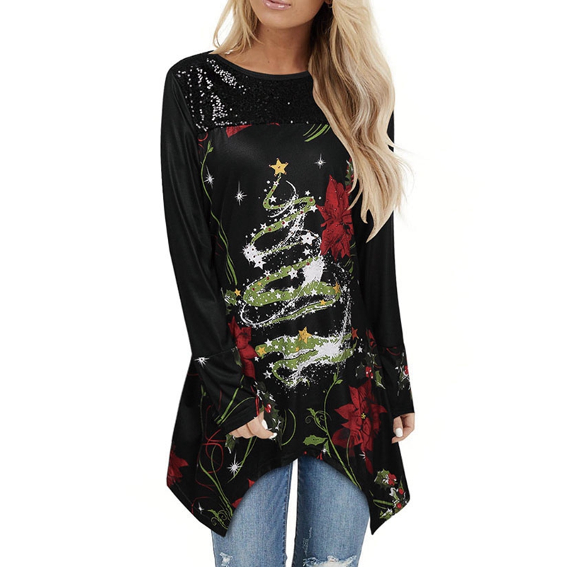 Irregular Slim Long Sleeve Printed 