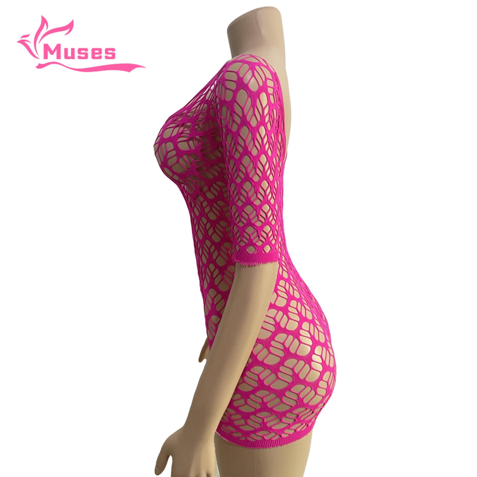 Muses Mall Lady Summer Beach Dress Hollow Out Beach Cover-up Dress Slim Fit V Neck Backless See-through Bikini Mini Dress Women Swim Cover-up. 