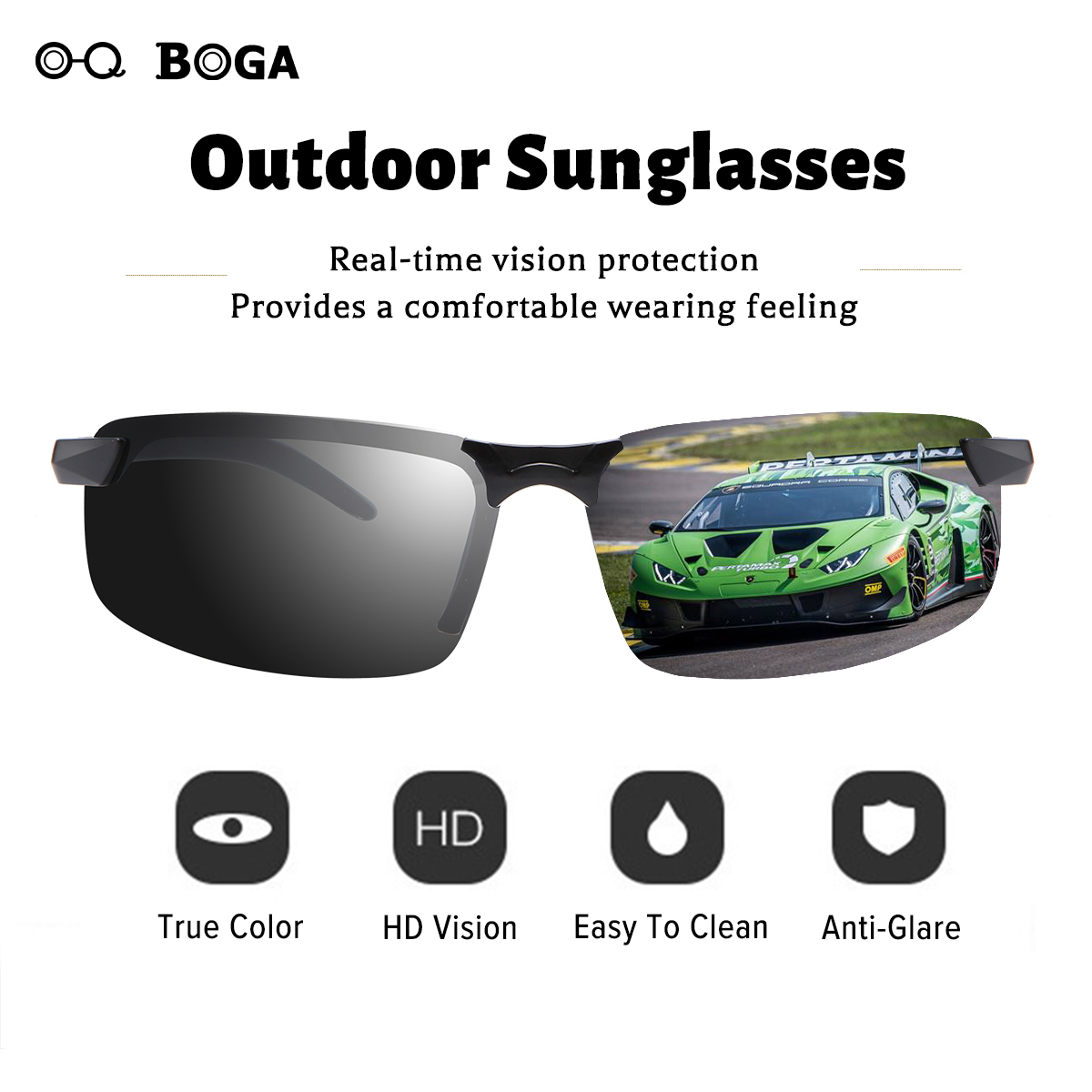 OQ BOGA 1 Piece Unisex Outdoor Anti-UV Black Oval Frame Sunglasses Men Women Eye Protection Half Rim Sun Glasses UV400. 
