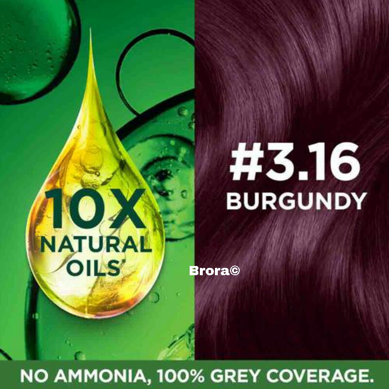 Garnier Color Naturals Nourishing Permanent Hair Color Cream - Natural Black - 1 , Darkest Brown - 3, Burgundy - 3.16  (30 g + 30 ml +-5ml ). 