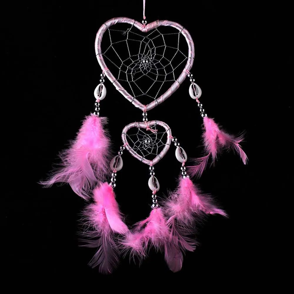 dream catcher Indian Pink Purple Feather Dreamcatcher Love Wall Hanging Room Decor Handmade Aesthetic Retro Dream Catcher Wind Chime Ornament