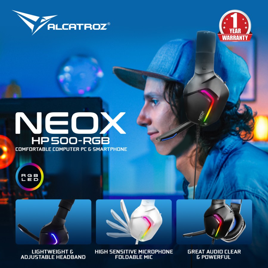 Alcatroz NEOX HP500 2.1 RGB Gaming Headset Black Gray