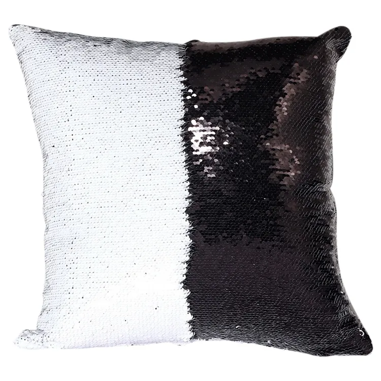 DIY Two Tone Glitter Sequins Throw Pillow Case Reversible Sequin