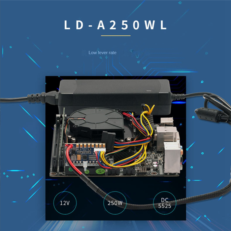 Portable DC 12V 250W 24Pin ATX Connect with Motherboard Mini ITX Power Supply Pcio PSU Module for PC. 