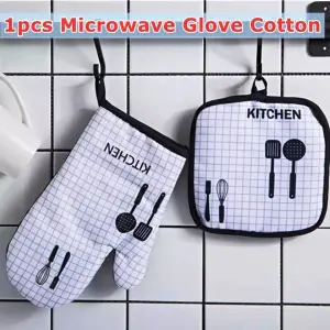 Kitchen Apron, Heat Resistant Oven Glove Potholder Microwave Mitts