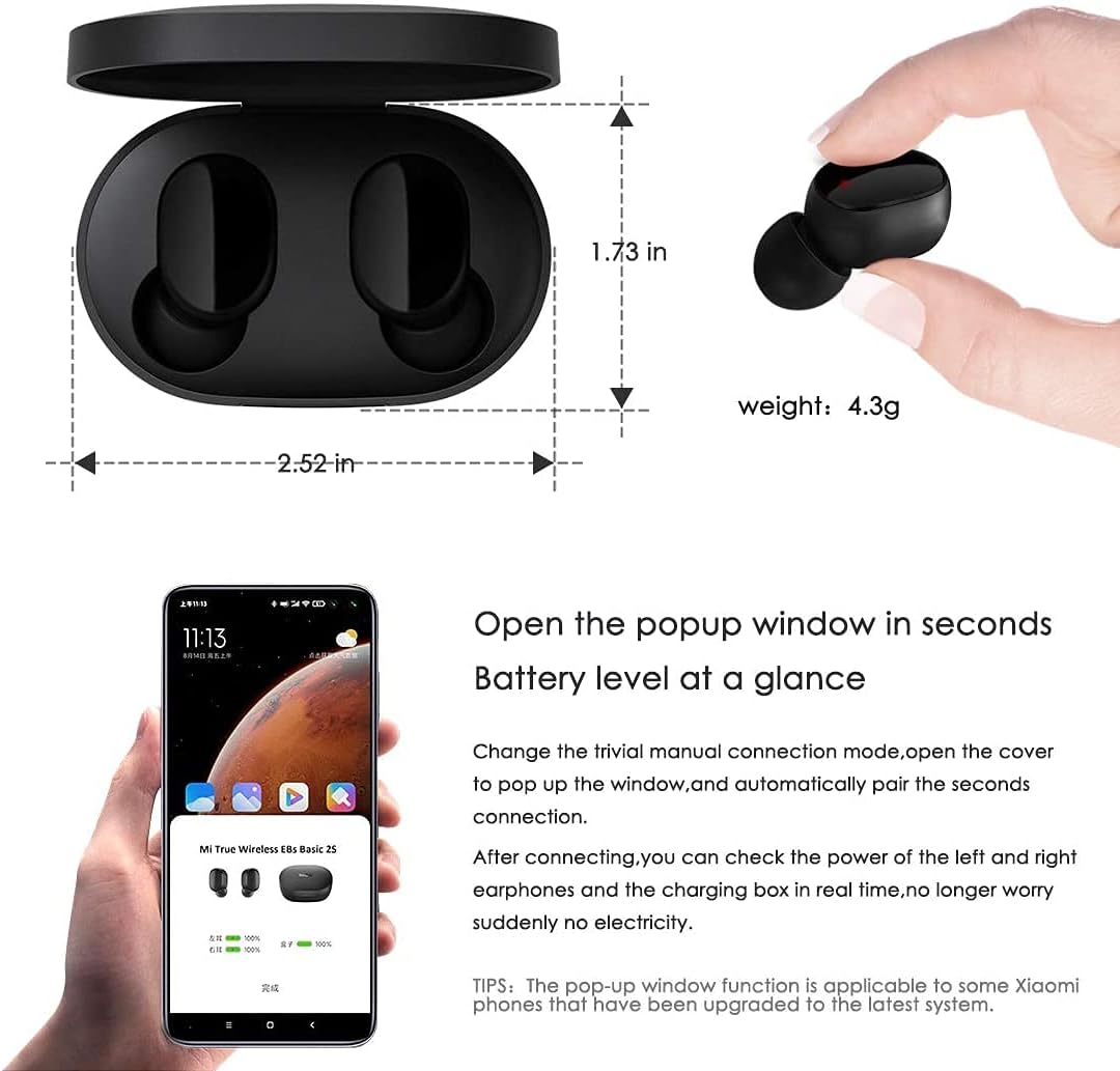 Xiaomi Mi True Wireless Earbuds Basic 2S, Bluetooth 5.0 Touch Control Low Latency Stereo Gaming Mode Headphones with Mic, Sweatproof in-Ear Sport Earphones with Charging Case(Redmi Airdots 2S). 
