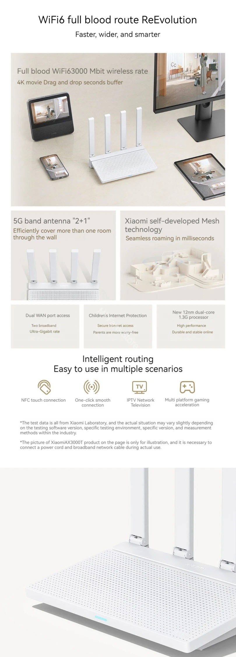 Xiaomi Router AX3000T 2.4G 5G Mesh Technology WiFi 6 Efficient Wall Penetration Children Online Protection WiFi Router Repeater. 
