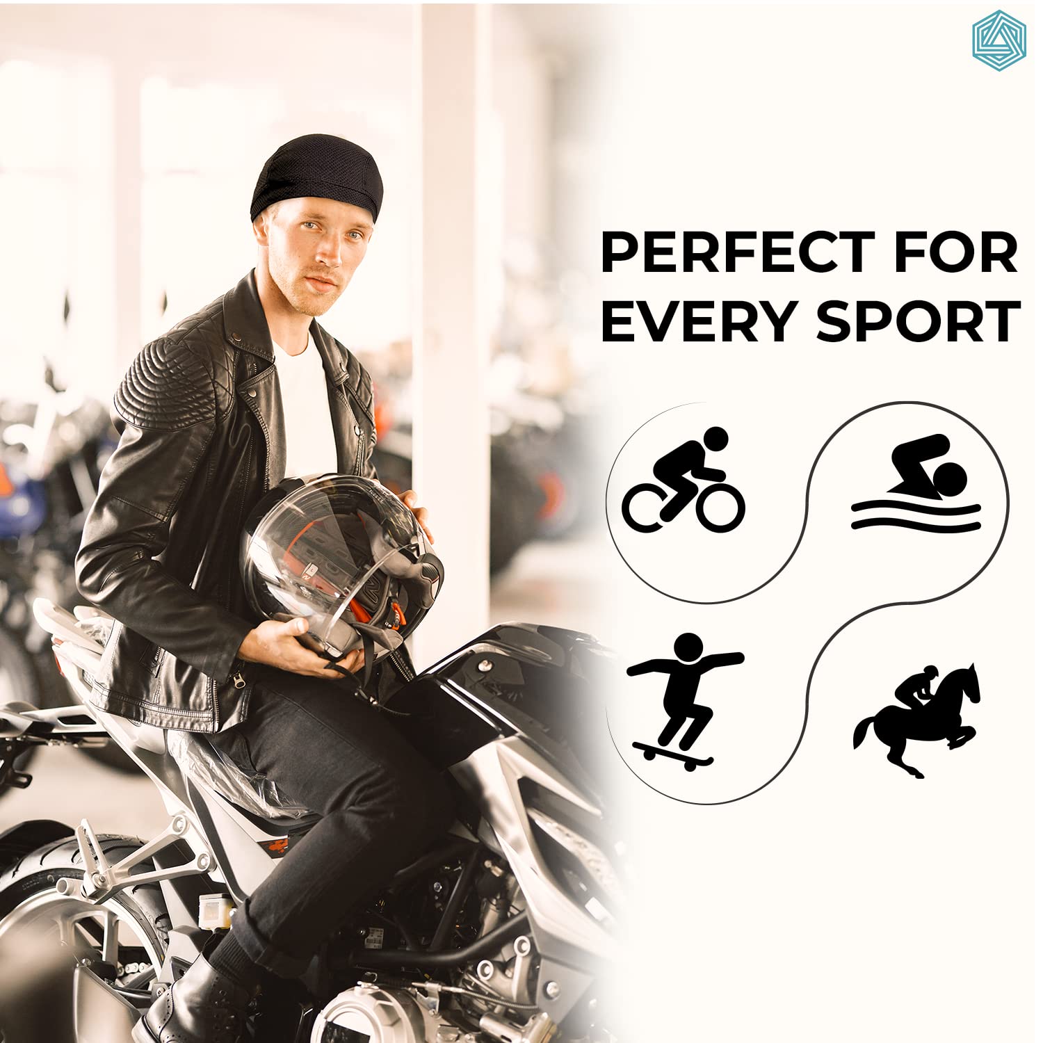 Boldfit Helmet Skull Caps for Men Bike Polycotton Head Caps for Men Hair Inner Helmet Cover Cap for Bikers Sweat Cooling Skull Cap for Cycling, Running Helmet Cap for Men - Black Pack of 1  (FROM INDIA) SAM. 