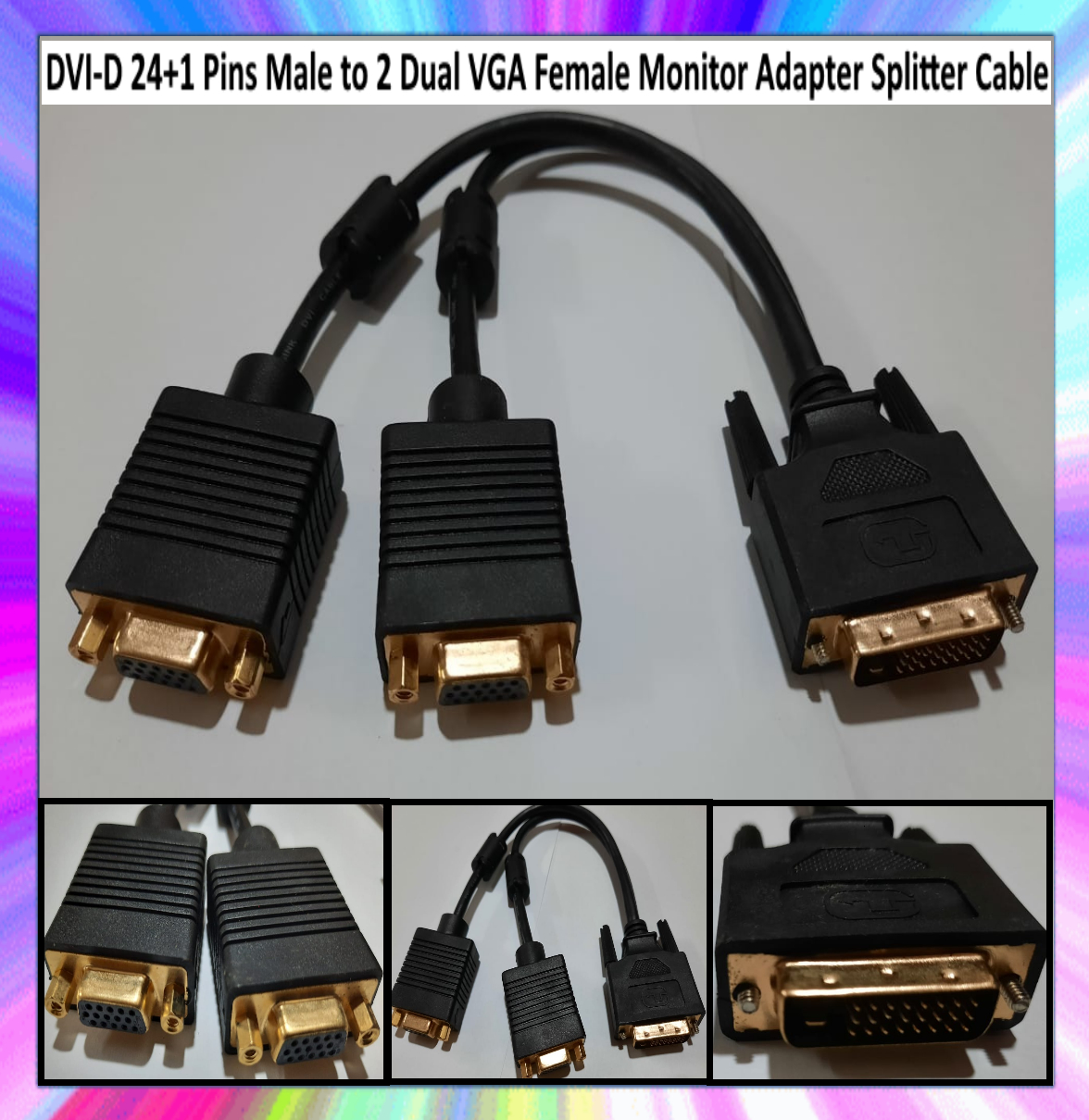 DVI-D 24+1 Pins Male to Dual VGA 15pin Female Monitor Adapter