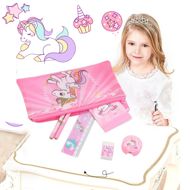 Unicorn 6pcs/set Pen Eraser, Ruler Stationery Set Alat Tulis Pencil Case Organizer School Supplies Eraser