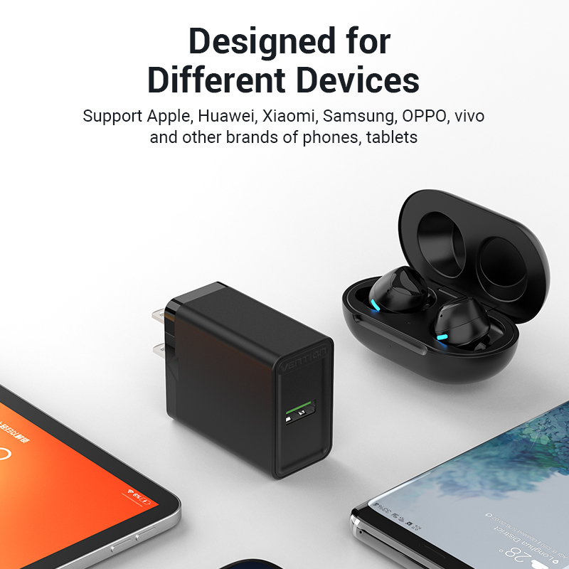 Vention 18W Charger original Fast Charger for Android QC3.0 for iPhone 14 pro max Huawei Redmi Note10 Pro Xiaomi Poco X3 NFC Samsung S20 Realme Quick Charging USB Wall Charger. 