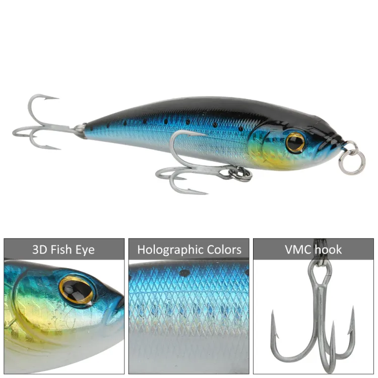 Sinking Pencil Fishing Lures Hard Fishbaits with Hook Split Ring and 3D Eyes