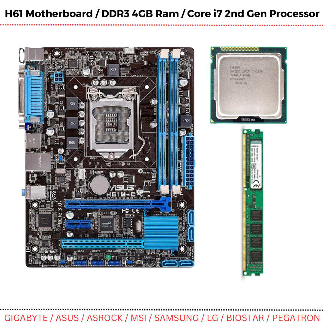 Core I7 2nd Gen Combo Pack | H61 2nd Gen Motherboard / I7 2nd Gen Processor / DDR3 4GB Ram. 