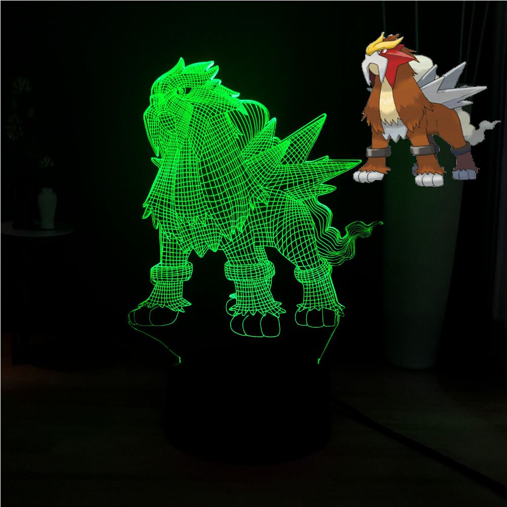 【World Supermarket 2021】Cute LED NIGHT LIGHT Pokemon Series Kawaii Entei 3D Illusion USB Switch RGB 7Color Desk Light Kids Gift. 