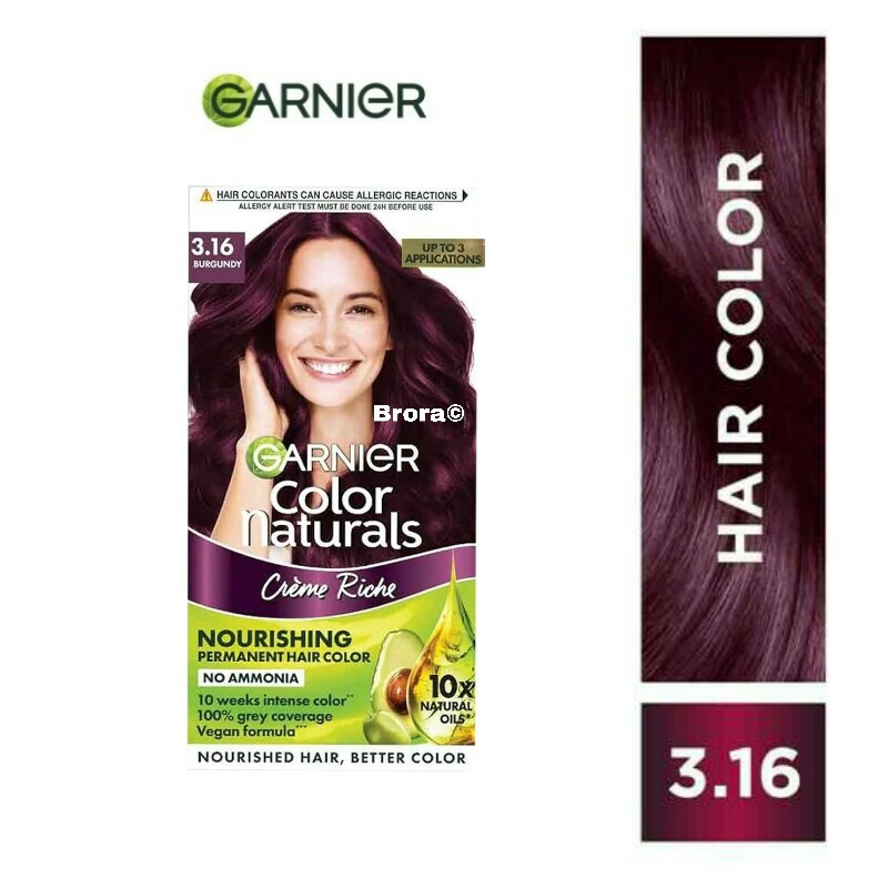 Garnier Color Naturals Nourishing Permanent Hair Color Cream - Natural Black - 1 , Darkest Brown - 3, Burgundy - 3.16  (30 g + 30 ml +-5ml ). 