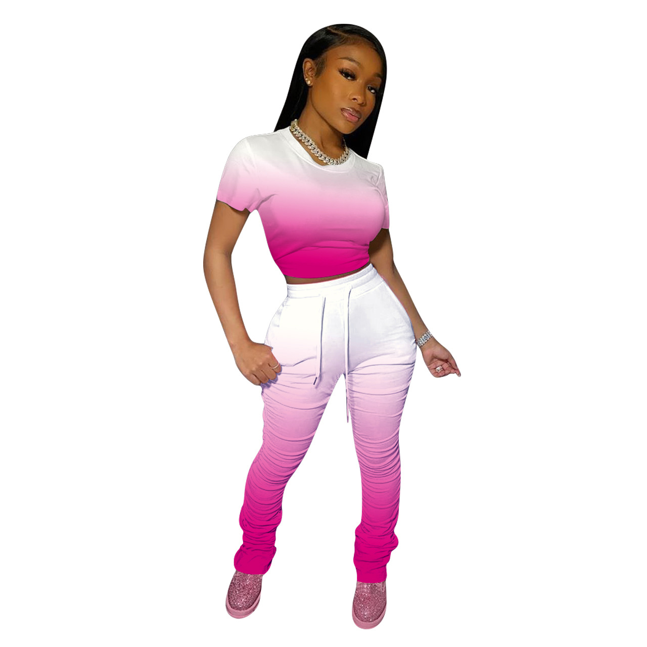 Women Tracksuit Summer Crop Top 