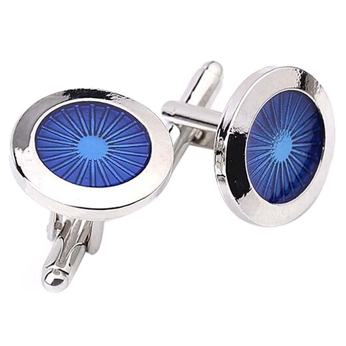 1 Pair Fashion Men's Cufflinks Round Shirt Cufflinks(Silver+blue)