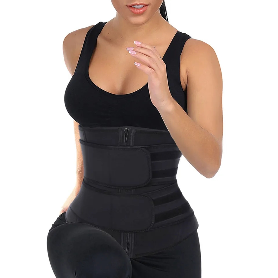Sauna Waist Trainer For Women Long Torso Plus Size Sweating Belts Zipper  Bones Workout Trimmer Neoprene Underbust Black XL