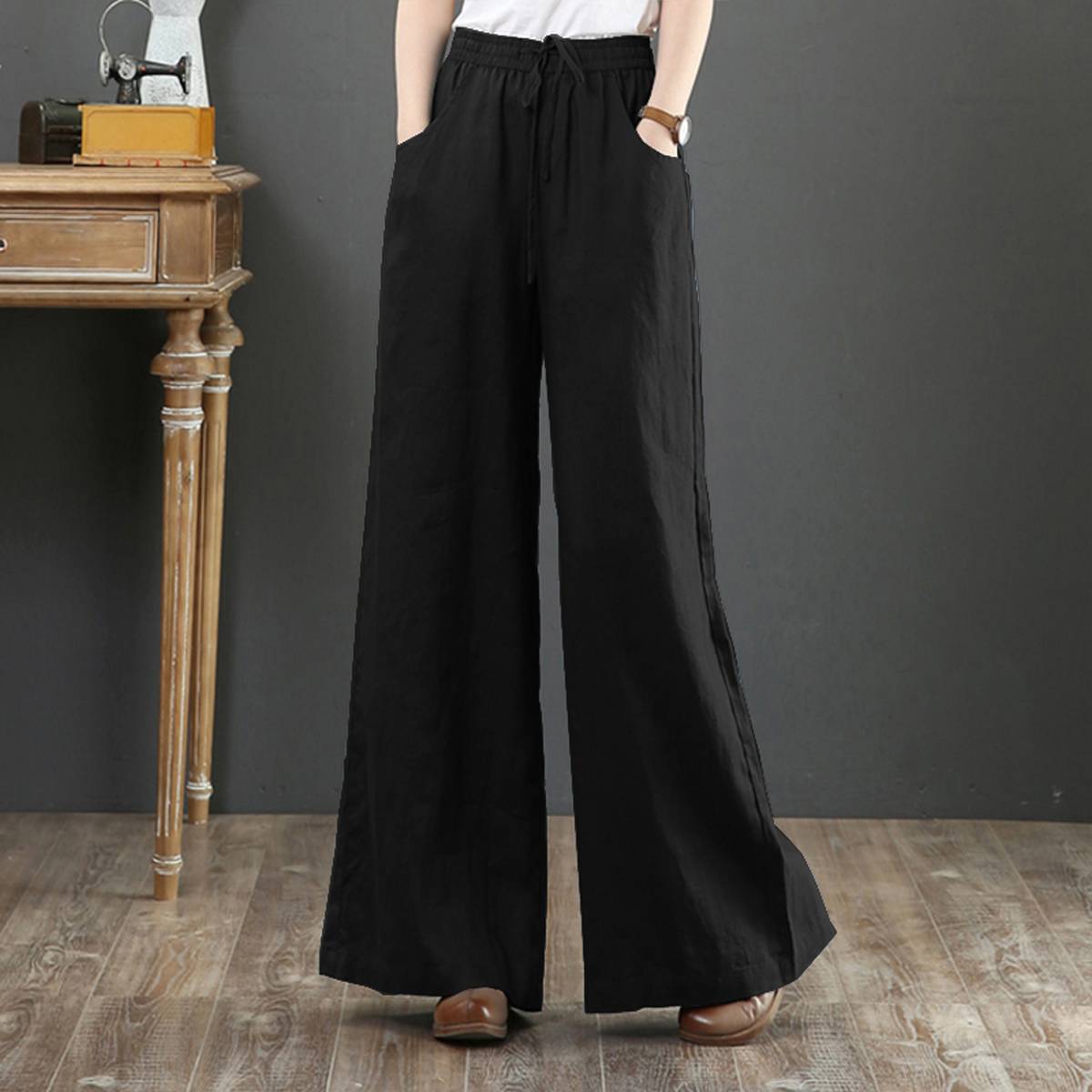 Womens Casual Loose Solid Long Trousers 