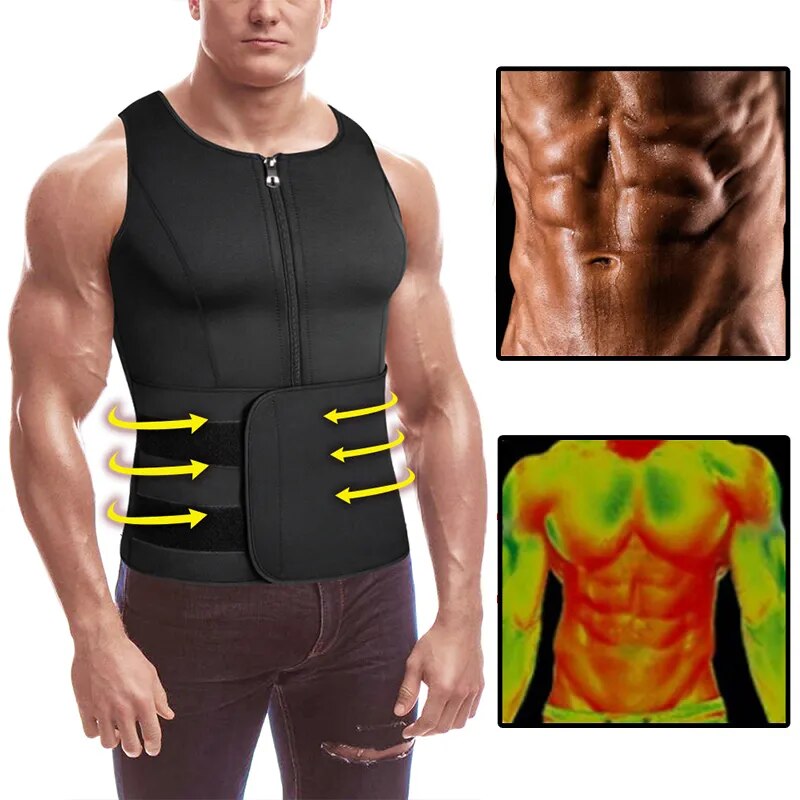 Neoprene Men's Shapers Sweat Vest for Men Waist Trainer Vest Adjustable Workout Body Shaper with Double Zipper for Sauna Suit. 