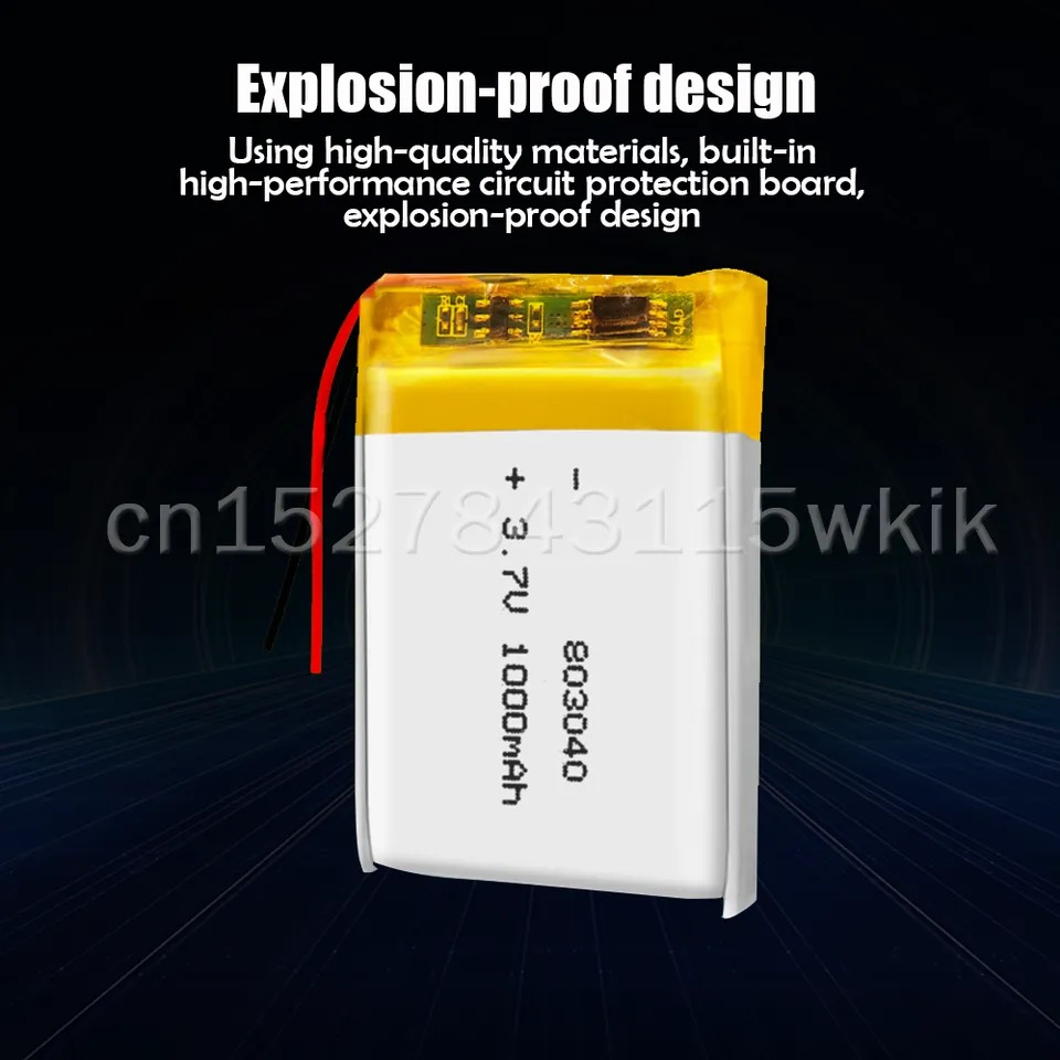 803040 3.7v 1000mAh Li-ion Li-Po Cells Lithium Polymer Rechargeable Battery For Bluetooth GPS MP3 MP4 Recorder. 