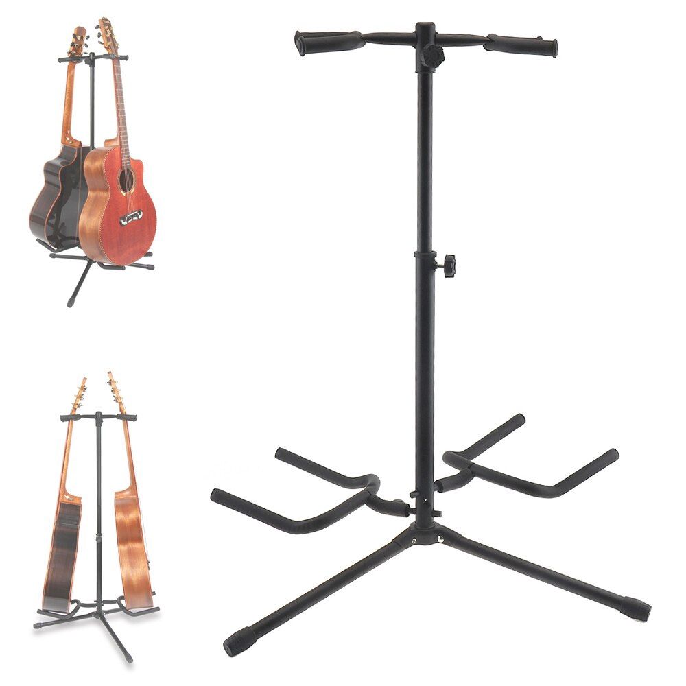 2 in 1 Double Guitar Stand With Heavy Duty Tubing - Guitar bass Accessories two way guitar stand dual guitar stand Portable Universal Folding Floor Tripod Bracket for Acoustic Electric Guitar Bass, Strong Stability, 60cm -105cm Height Adjustable. 