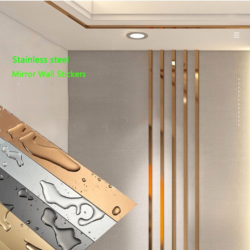 wall stickers 1 Roll Gold Wall Sticker Stainless Steel Flat Decorative Lines Titanium Wall Ceiling Edge Strip Mirror Living Room Decoration