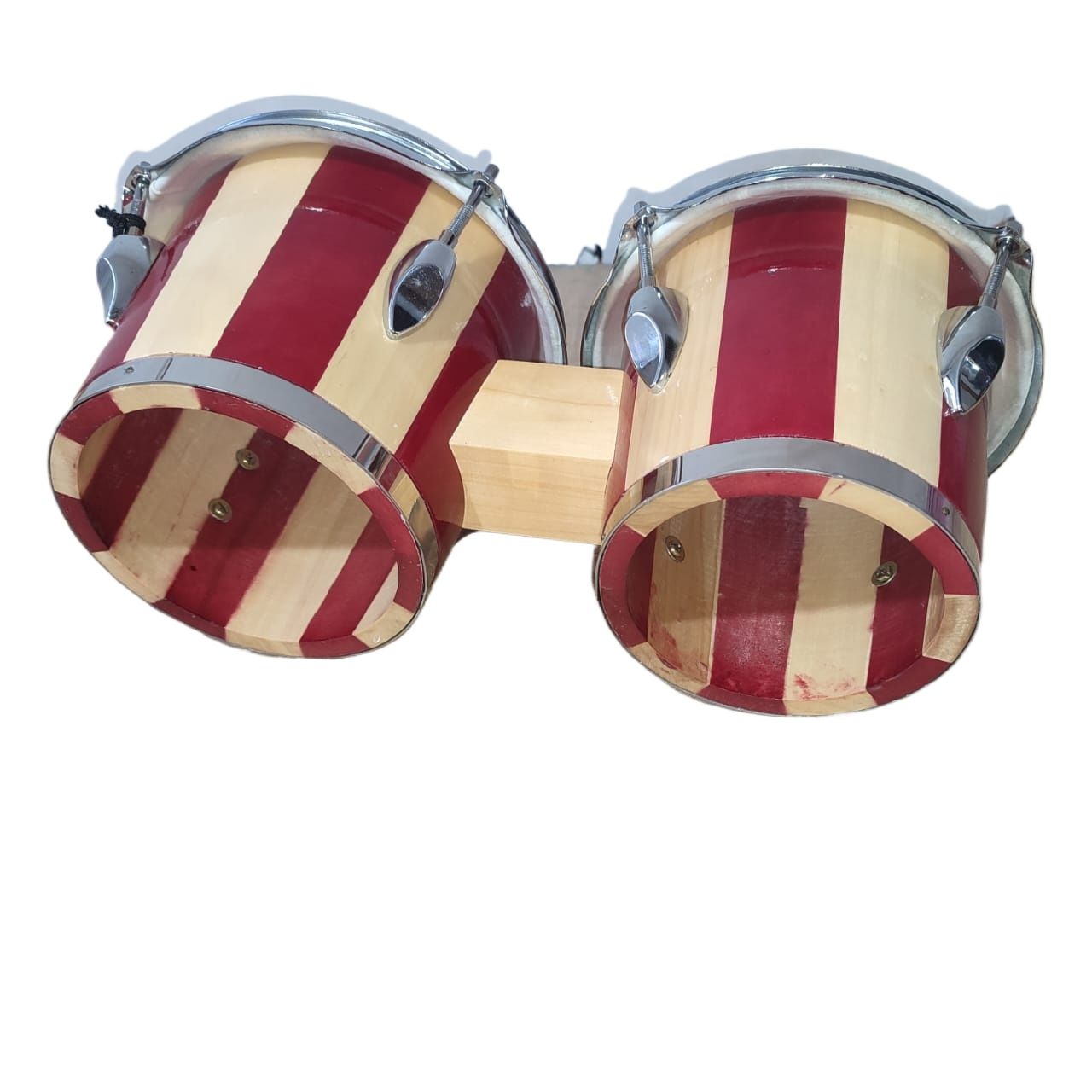 Link Double Bongo Drum Set with Tuning Wrench Professional Wooden Percussion Instrument for Professional, Beginner Adults Kids (Natural Skin) Maverick Percussion. 