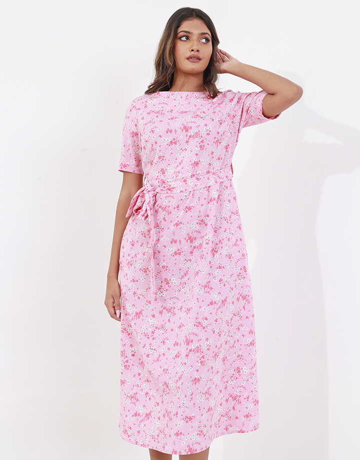 Spring & Summer Short Sleeves Midi Dress with Side Pockets