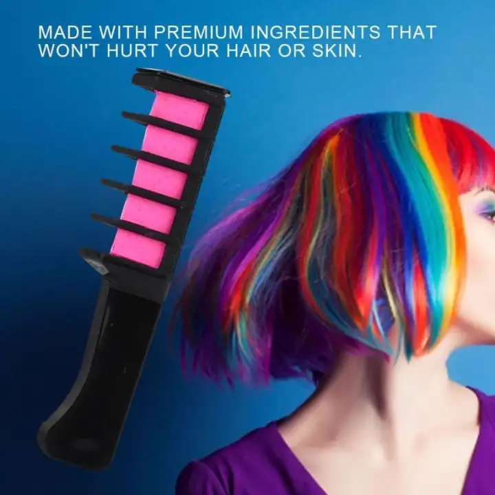 Hair Chalk Comb Set Of 6 Pcs Diy Party Cosplay Temporary Bright