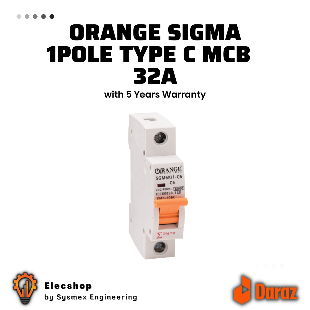 Trip switch 32A Sigma MCB Breaker Orange | 1 Pole | 230/400V | Life Time Warranty | Orange Brand. 