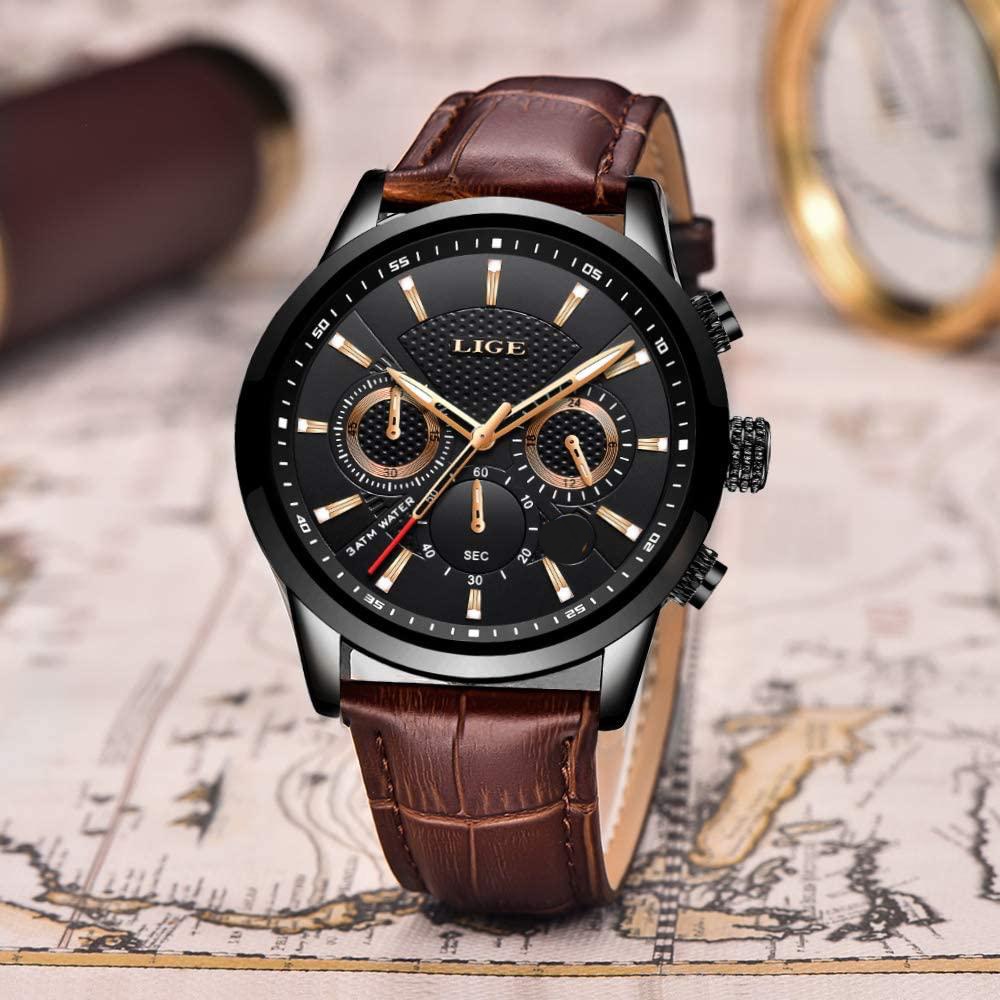 Leather band mens online watch