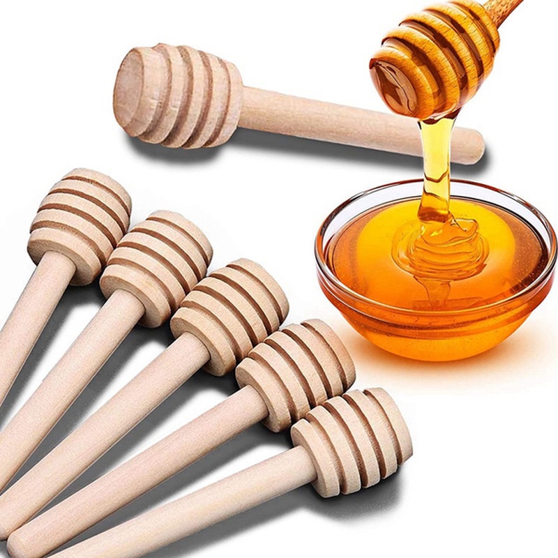 8CM Mini Wooden Honey Spoon Stick/Handheld Honey Dipper Stick/Honey Jar Long Handle Stirrer/Coffee Milk Tea Dessert Blender/Household Tableware/Kitchen Tools