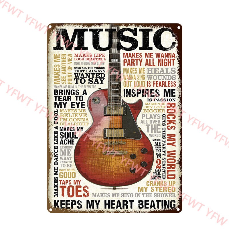 Vintage Metal Plate Guitar Rock Roll Music Retro Tin Sign Board Metal Plates Home Bar Pub Decorative Metal Sheet Wall Decoration. 