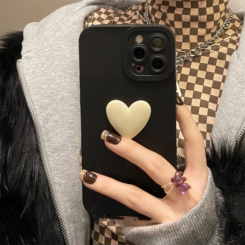 【ThinkWay】Korea 3D Cartoon Love Heart Soft Phone Case For iPhone 13 12 Pro Max 11 X XR XS 7 8 Plus Lens Protection Luxury Silicone Cover. 