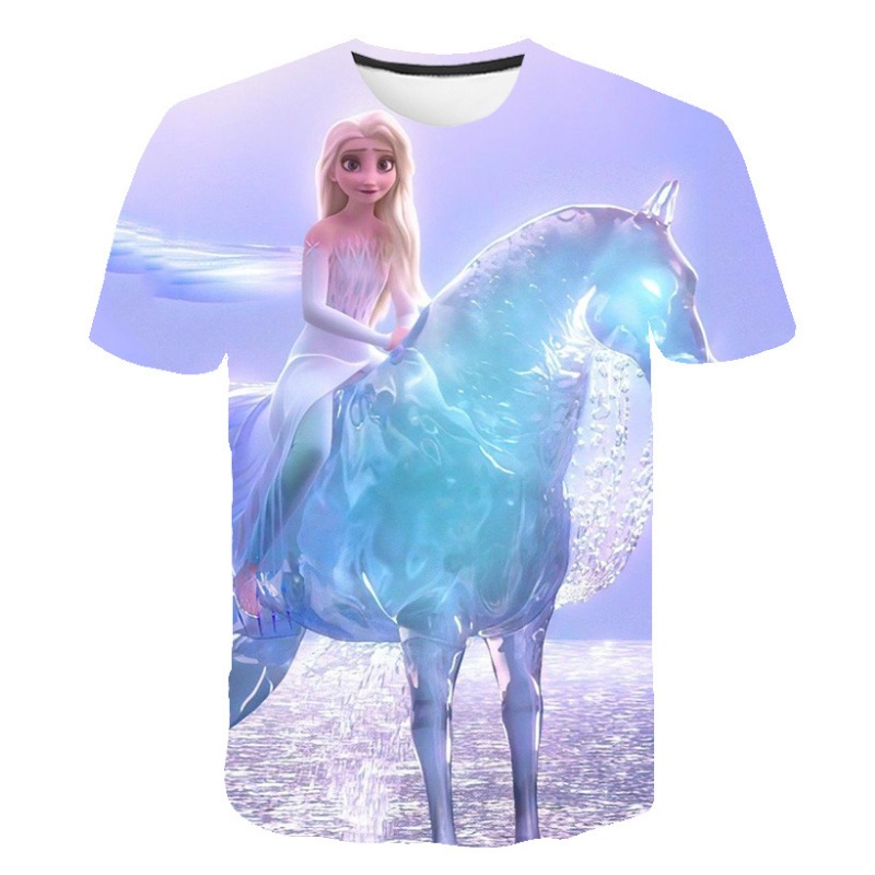 New Summer Frozen 2 T Shirt Anna Elsa Girl 3D Digital Printing Clothing Tops Frozen Snow Queen Anna Elsa Cartoon Print Shirts. 