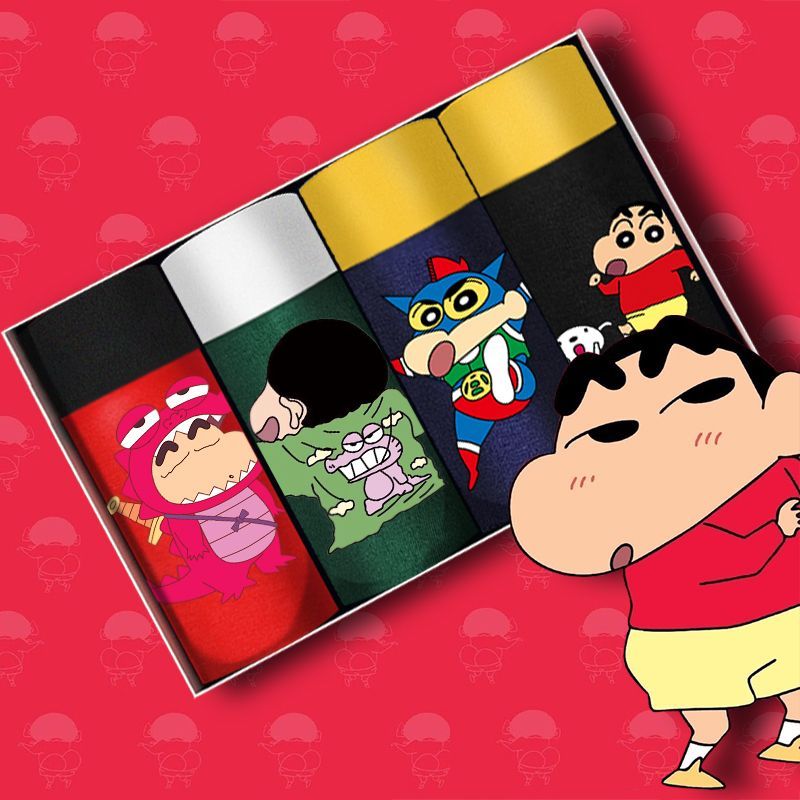 Cartoon Underwear Men's Pure Cotton Cute Funny Boys Boyshorts Head Red Men's Anime Crayon Xiaoxin. 